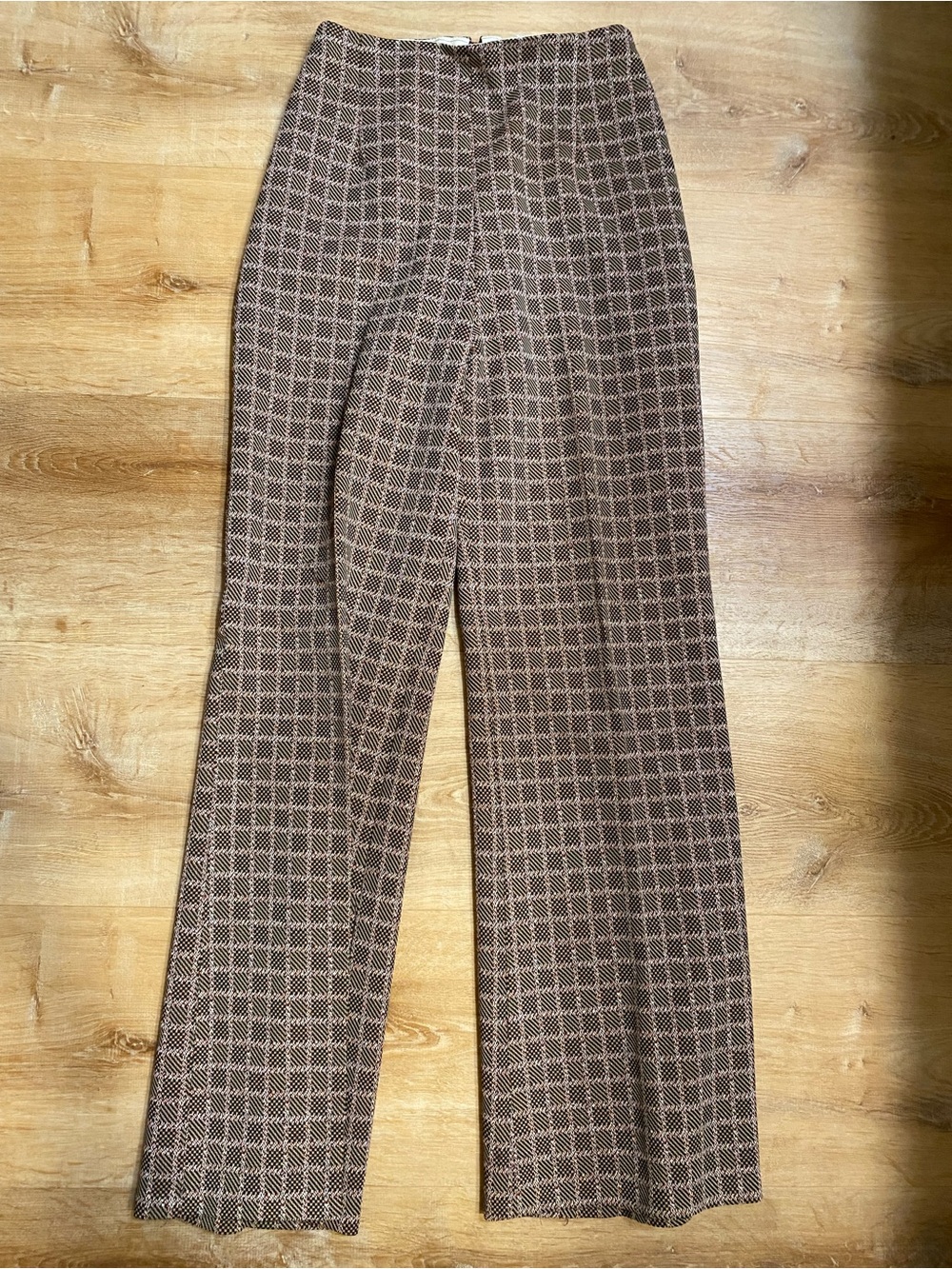 Brown Plaid Wide-Leg Pants